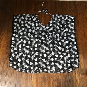 Miken Swim Women’s XS Black/White Sheer Kimono V-Neck Palm Tree Swim Cover-Up